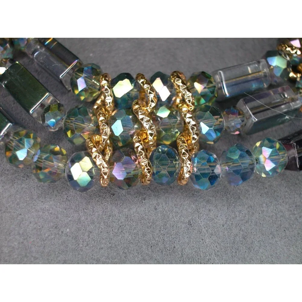 Vintage Laguna five-strand aurora borealis crystal bib necklace/ faceted beads - Picture 3 of 4